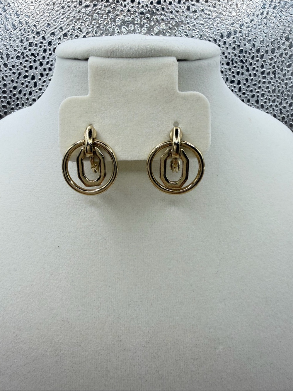 Vintage TJG Geometric Door Knocker Clip On Earrings